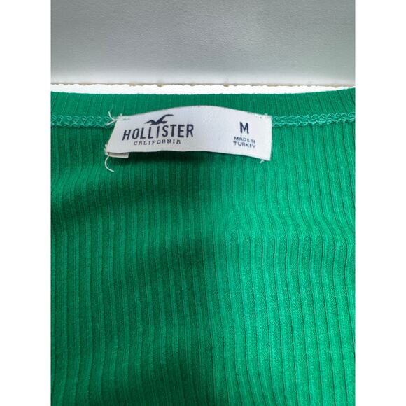 Y2K Hollister Cropped Shirt Junior Sz M Hunter Green Tie Front Low V Neck - Picture 5 of 7